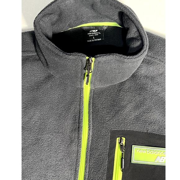 NWT New Balance Men's Fleece Full Zip Jacket Zip Dark Gray Yellow Size Large - Picture 3 of 7